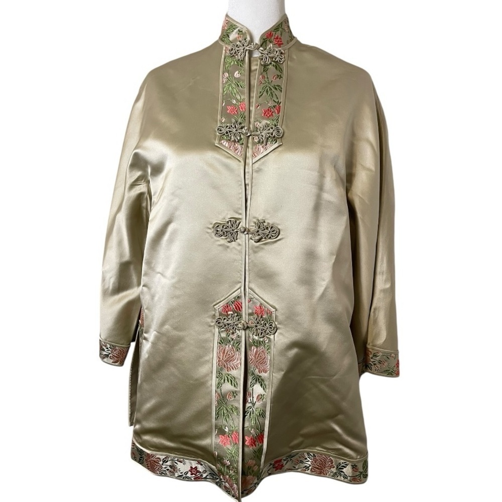Vintage Dynasty 60s Gold Silk Kimono Jacket Single Stitched Lined embroidered M